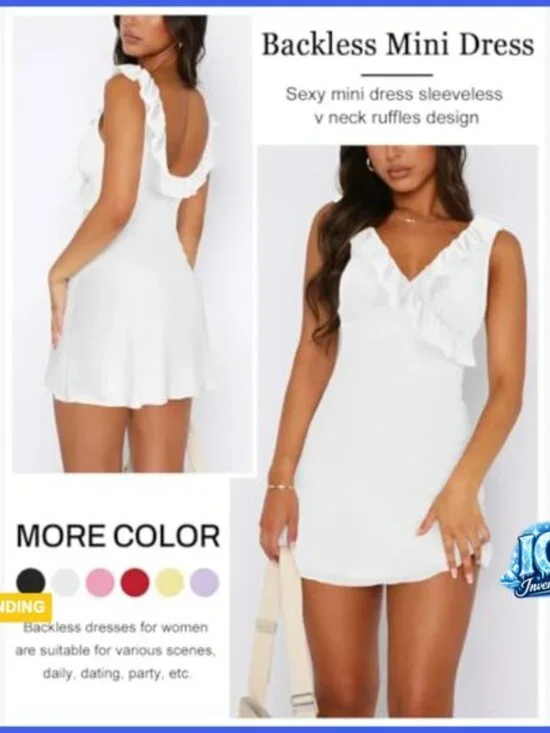 Sleeveless V-Neck Backless Ruffles Bodycon Mini Dress for Party - Picture 3 of 6